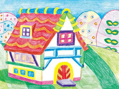【儿童画教程】装饰房子彩色铅笔涂画步骤图示