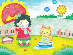 【儿童画教程】刷牙、洗脸讲卫生彩色铅笔涂画步骤图示