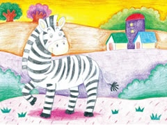 【儿童画教程】可爱的斑马彩色铅笔涂画步骤图示
