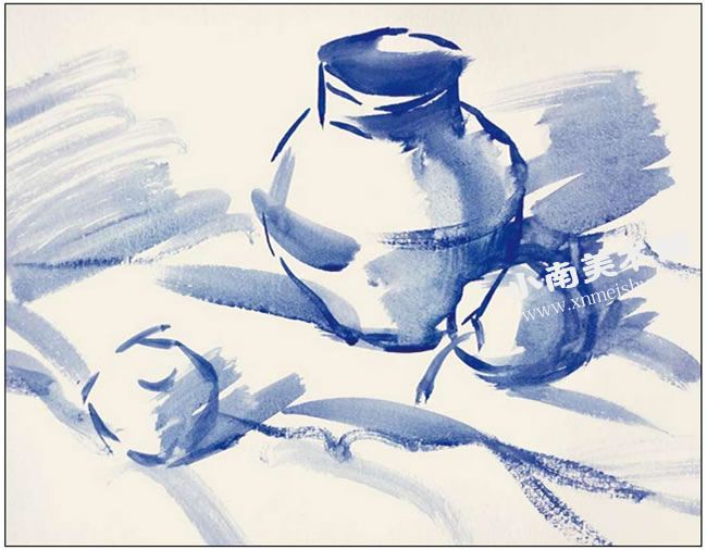 陶罐、灰布和水果组合水粉画法步骤图示01