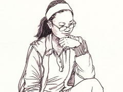 【人物速写】系发带的女孩蹲姿速写作画步骤图示