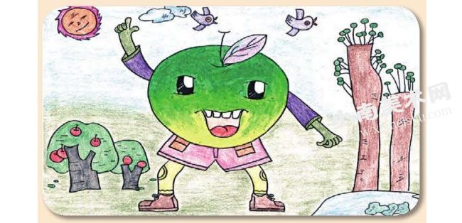苹果宝宝的童年趣事卡通画绘制步骤图示06