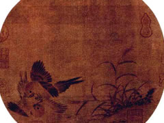 宋代佚名《斗雀图》工笔花鸟画欣赏