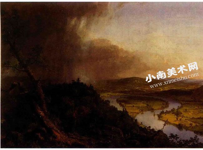 托马斯•科尔《牛轭形河流（雨后的霍利奧克山，诺坦普顿，马萨诸塞景观）》油画高清大图