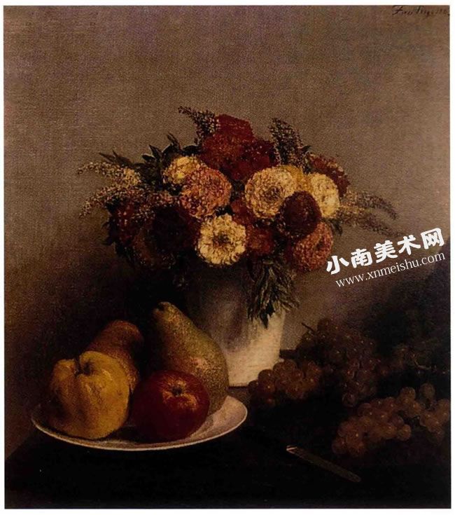 方舟•拉图尔《花卉与水果》油画高清大图