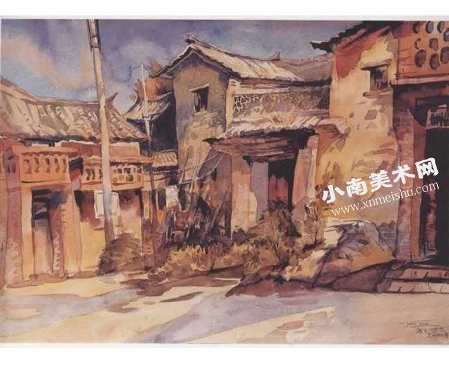 唐文《白龙寺的正午》建筑水彩画高清大图