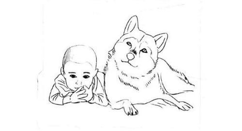 宠物狗和小宝宝素描画法步骤图示01