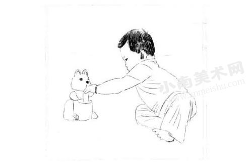 玩玩具的小宝贝素描画法步骤图示02