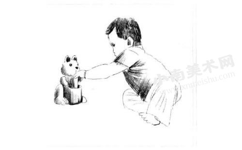玩玩具的小宝贝素描画法步骤图示04