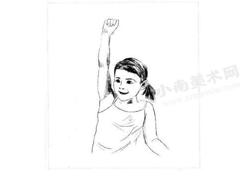 举手的女孩素描画法步骤图示03