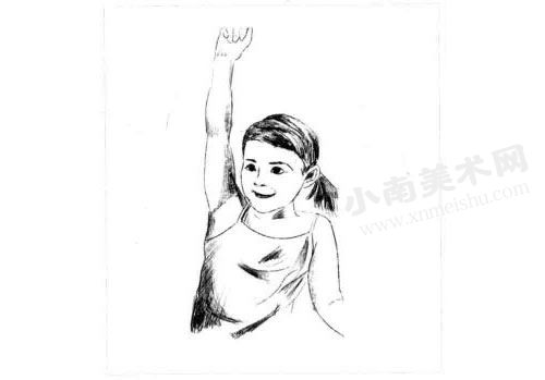 举手的女孩素描画法步骤图示05