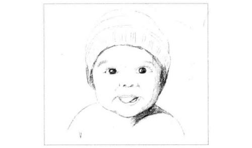 伸舌头的小宝宝素描画法步骤图示03