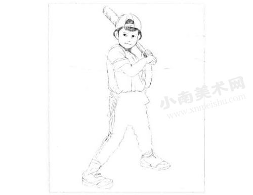 打棒球的小男孩素描画法步骤图示02