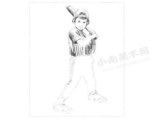 打棒球的小男孩素描画法步骤图示04