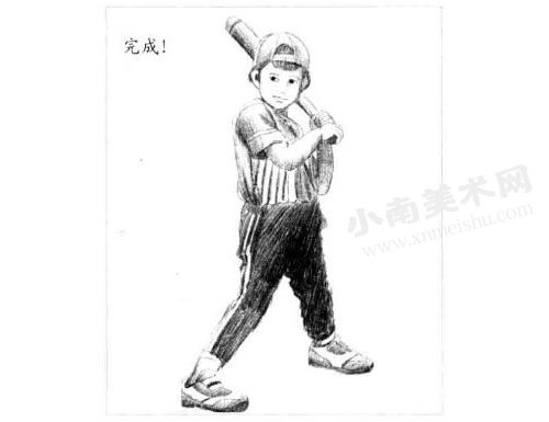 打棒球的小男孩素描画法步骤图示06