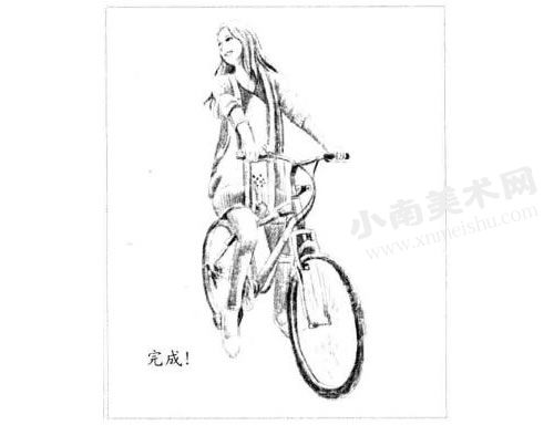 骑自行车的女孩子素描画法步骤图示06