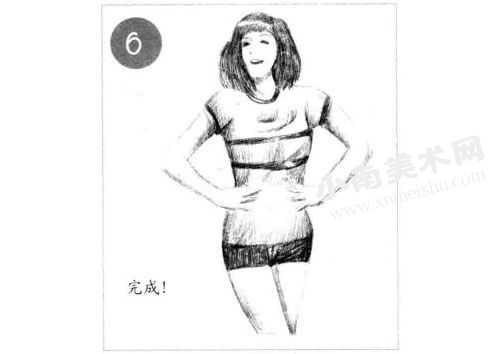摆pose的美女素描画法步骤图示06