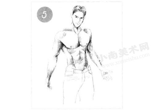 健身的男子素描画法步骤图示05