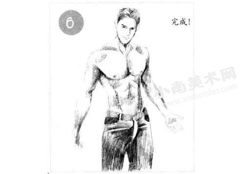健身的男子素描画法步骤图示06