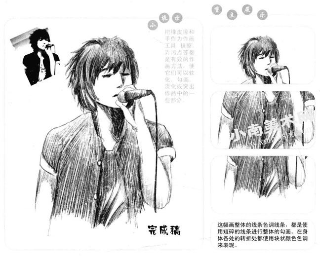 唱歌的男子素描画法步骤图示