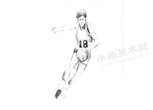 打篮球的男子素描画法步骤图示04