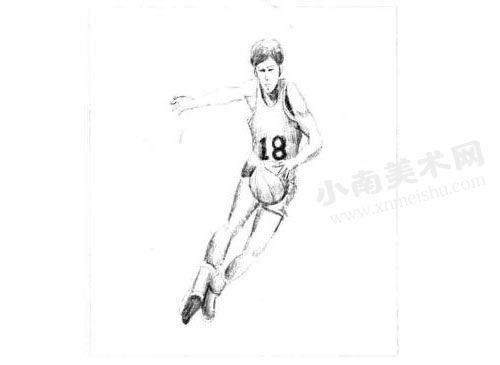 打篮球的男子素描画法步骤图示05