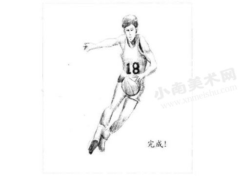 打篮球的男子素描画法步骤图示06