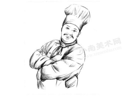 大厨师的素描画法步骤图示04