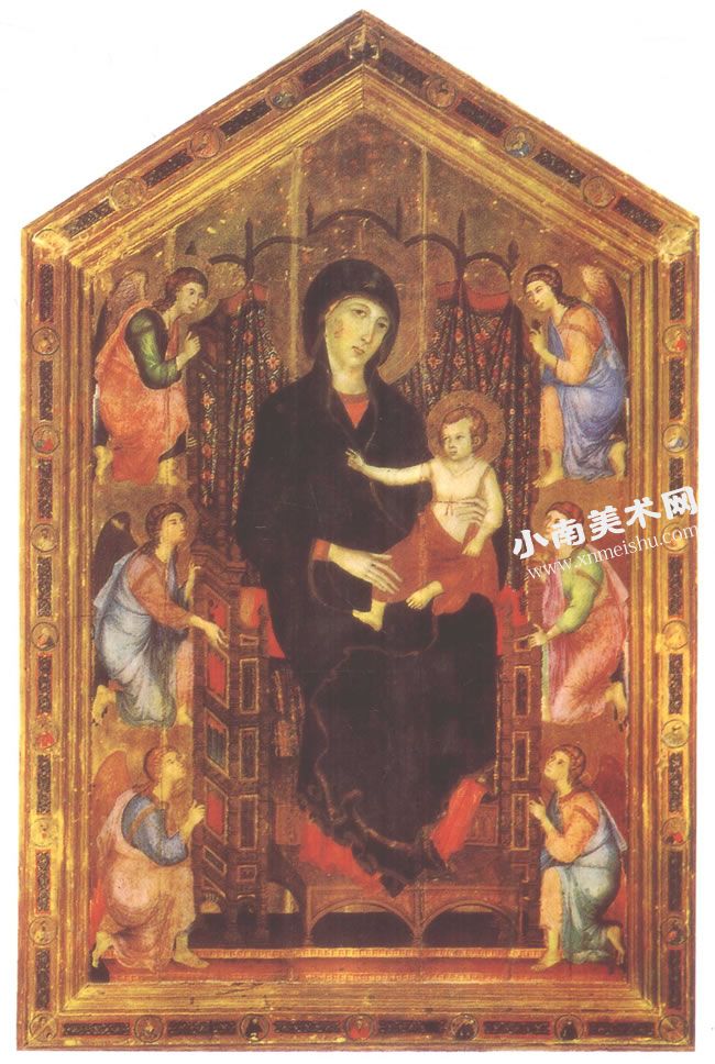 杜契奥《庄严的圣母子》木板蛋彩油画高清大图