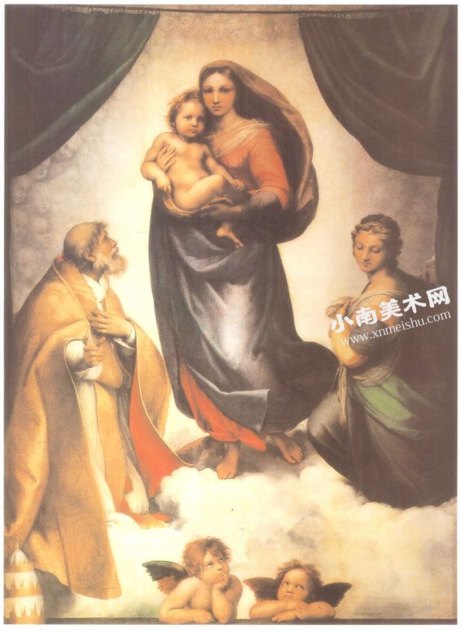 拉斐尔《西斯庭圣母》木板油画高清大图