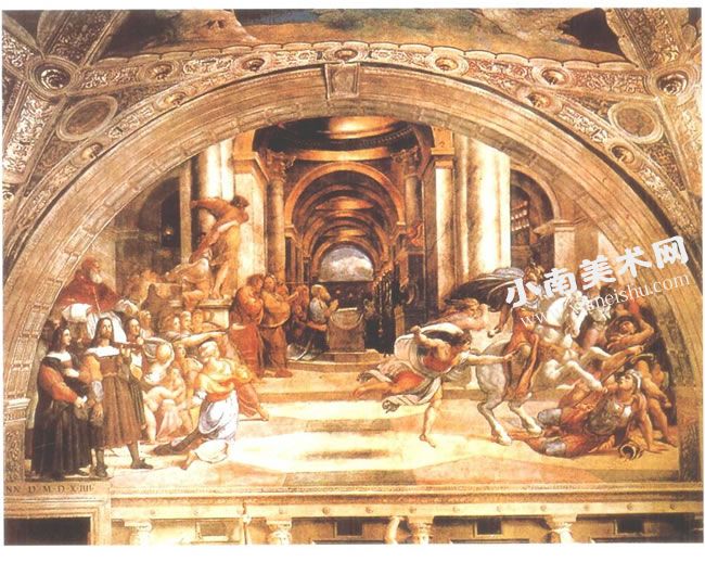 拉斐尔《赫利奥多罗斯被赶出庙宇》壁画高清大图