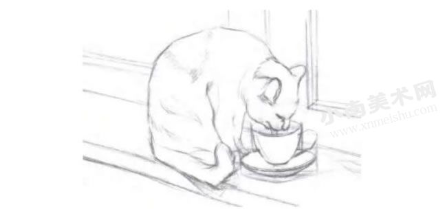 喝水的小猫素描画法步骤图示03