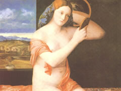 乔凡尼•贝里尼《裸女照镜》布上油画赏析