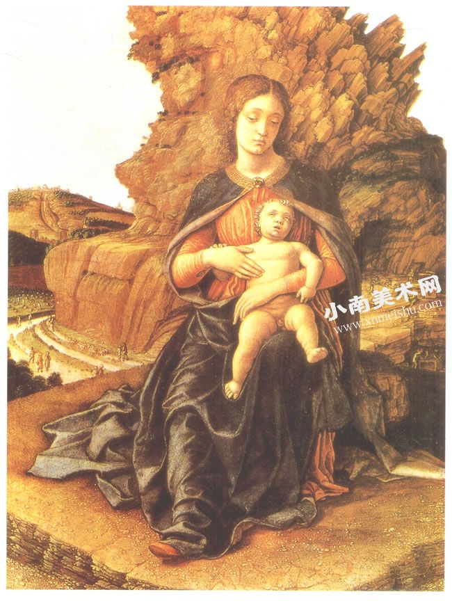 安德烈•曼特尼亚《采石场的圣母》木板油画高清大图