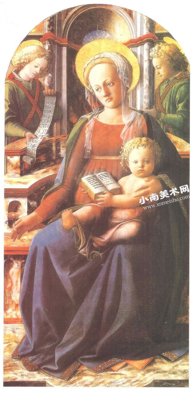 利比《天使拥戴圣母子》蛋彩画高清大图