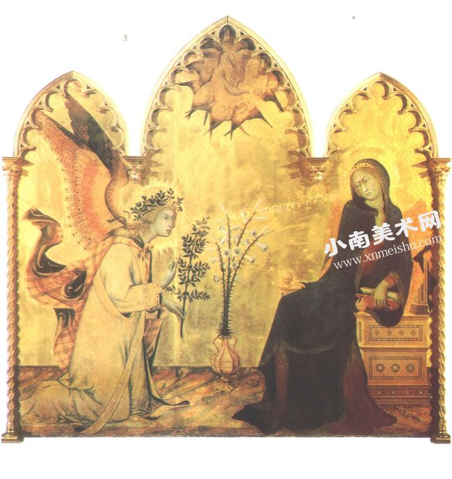 西莫尼•马尔蒂尼《天使与圣母领报》木板蛋彩画高清大图