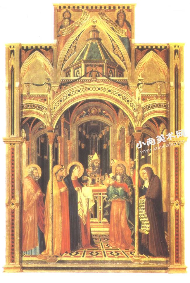 安布罗久《圣殿中的参拜》木板蛋彩画高清大图