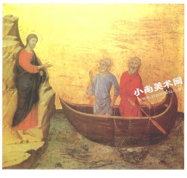 意大利名画《召唤使徒彼得和安德烈》木板蛋彩高清大图