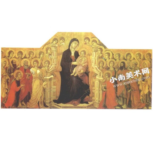 杜乔•迪•鲍尼塞纳《圣母子荣登圣座》木板蛋彩画高清大图