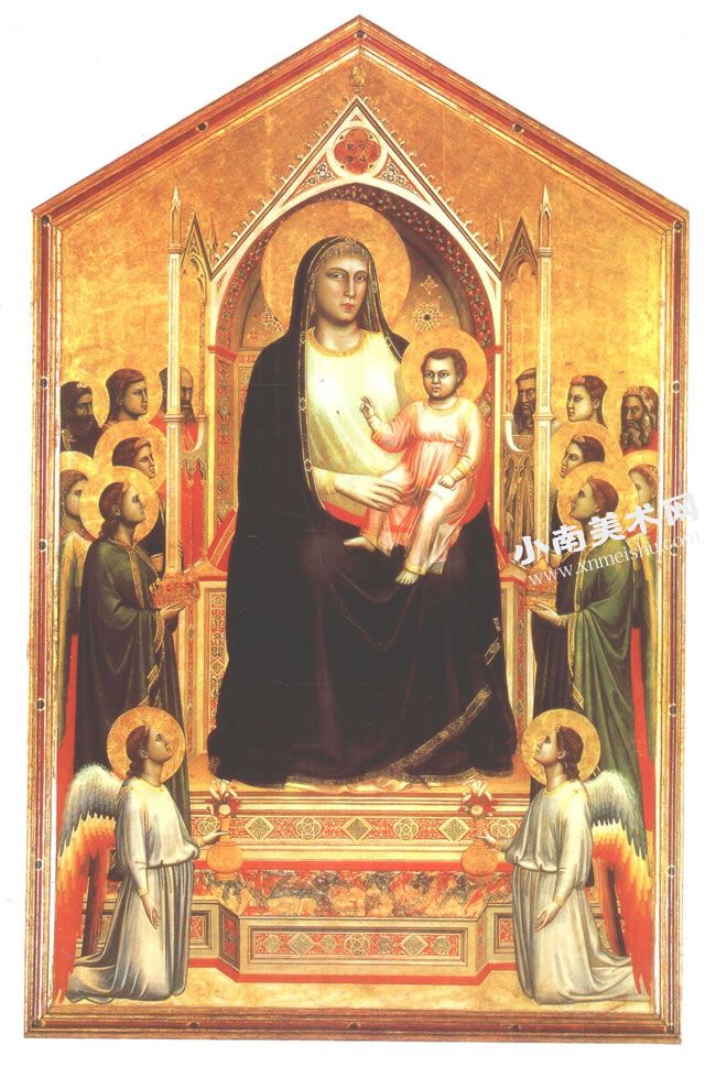 乔托《有天使和圣徒的圣母子》壁画高清大图