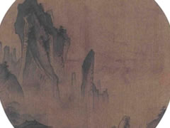 宋代佚名《山腰楼观图》绢本水墨古画欣赏