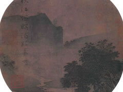 宋代佚名《秋江暝泊图》绢本设色古画欣赏