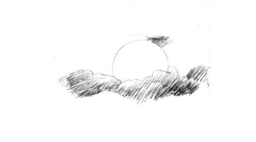 藏在云后的太阳素描画法步骤图示03