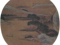 宋代佚名《春山渔艇图》绢本设色古画欣赏