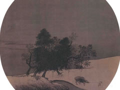 宋代佚名《雪溪放牧图》绢本设色古画欣赏