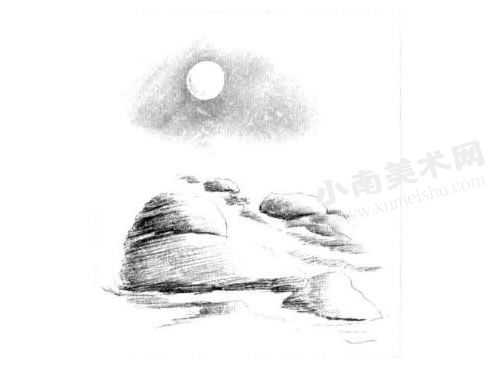 月光下的小河素描画法步骤图示04