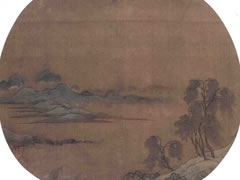 宋代佚名《柳溪春色图》绢本设色古画欣赏