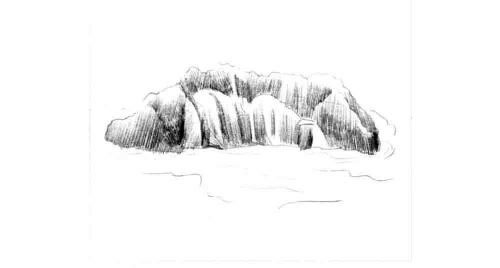 海边大岩石的素描画法步骤图示04