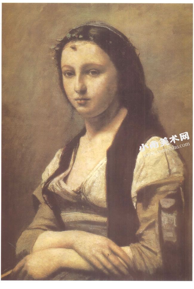 柯罗《头戴珍珠的女郎》（《珍珠之女》）油画高清大图