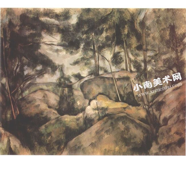 保罗•塞尚《森林中的岩石》画布油彩名画高清大图